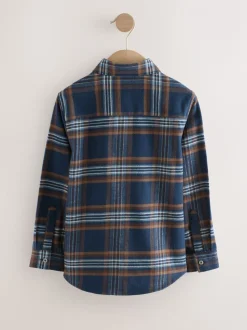 marine - Chemise à carreaux en coton brossé à manches longues (3-16ans)