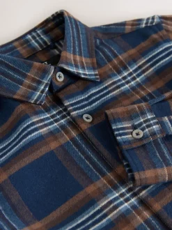 marine - Chemise à carreaux en coton brossé à manches longues (3-16ans)