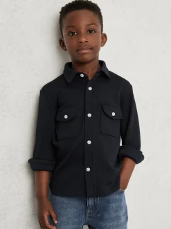 marine - Chemise Reiss Alabaster texturée gaufrée