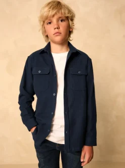 marine - Chemise unie à manches longues à double poche (3-16ans)