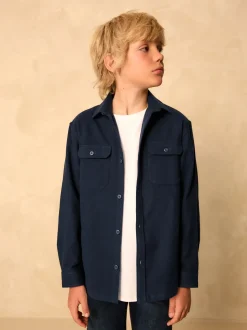 marine - Chemise unie à manches longues à double poche (3-16ans)