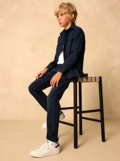 marine - Chemise unie à manches longues à double poche (3-16ans)