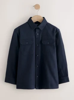 marine - Chemise unie à manches longues à double poche (3-16ans)