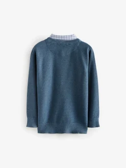 marine - Chemises Vichy et Col rond  100% Cotton Pull (3-16yrs)