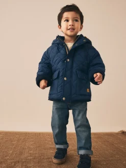 marine - Manteau matelassé doublé Borg (3mois à7ans)