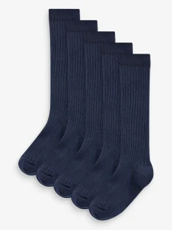 marine - Paquet de 5 chaussettes à genoux en coton riche