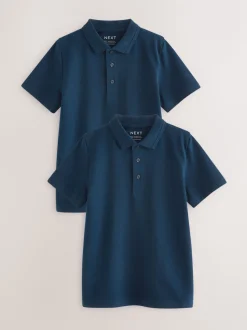 marine - Polos en coton à manches courtes pour l'école, lot de 2 (3-16ans)