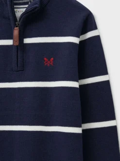 marine - Pull Crew Clothing classique en coton à demi-fermeture éclair