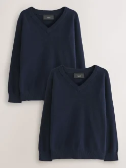 marine - Pull en maille à col en V (3-16ans)