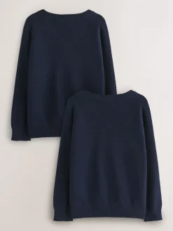 marine - Pull en maille à col en V (3-16ans)