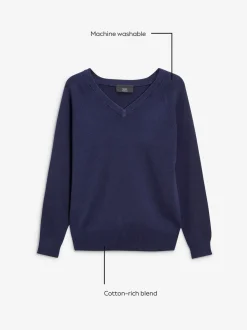 marine - Pull en maille à col en V (3-16ans)