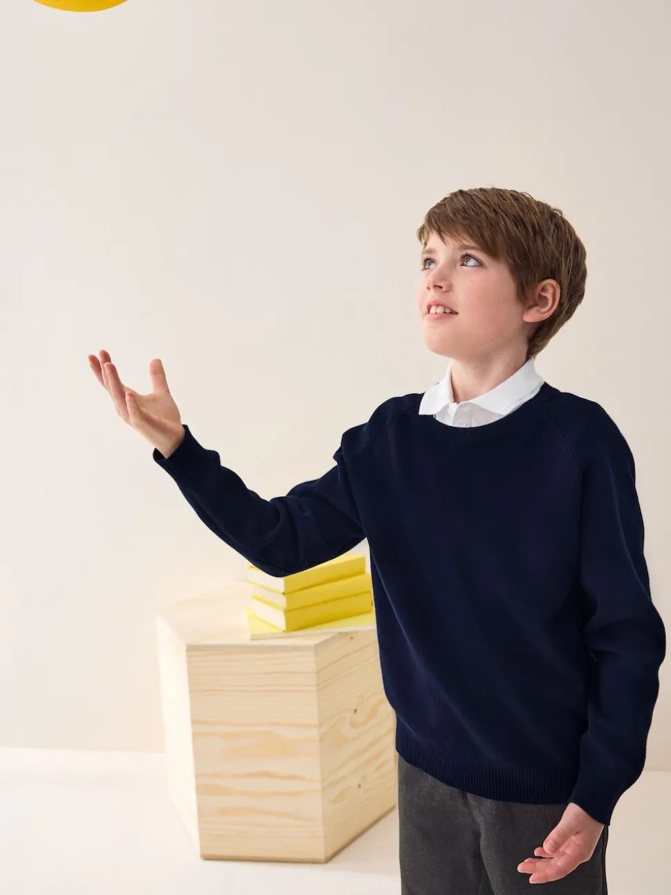 marine - Pull scolaire en maille à col rond (3-16ans)