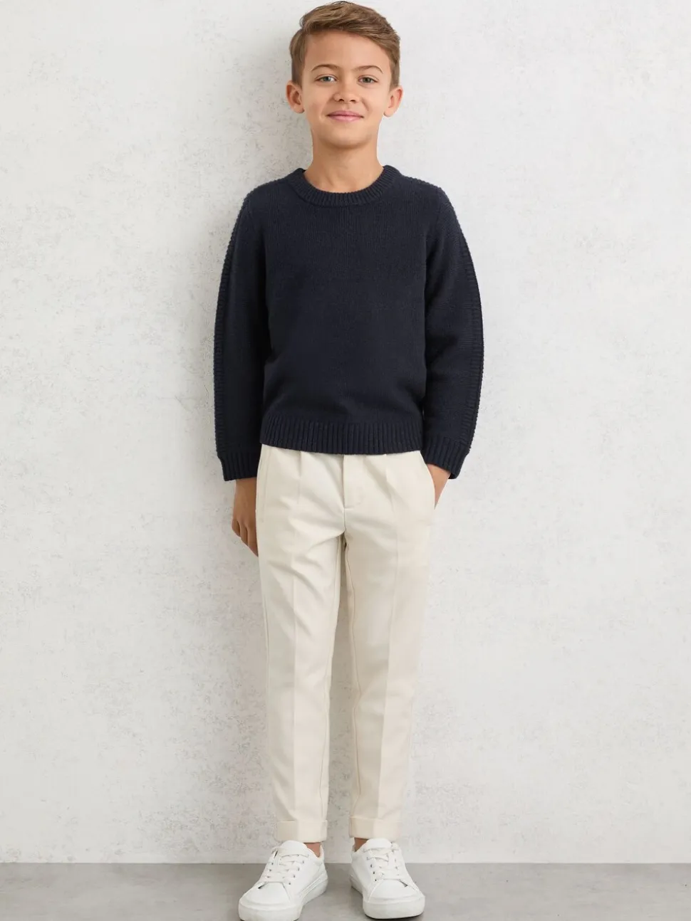 marine - Pulls Reiss Beech en laine mérinos mélangée à détails côtelés