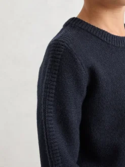 marine - Pulls Reiss Beech en laine mérinos mélangée à détails côtelés