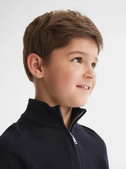 marine - Reiss Blackhall - Pull en laine mérinos à quart de glissière