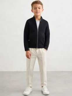 marine - Reiss Hampshire - Cardigan zippé en laine mérinos Col cheminée