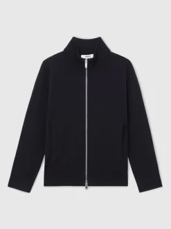 marine - Reiss Hampshire - Cardigan zippé en laine mérinos Col cheminée