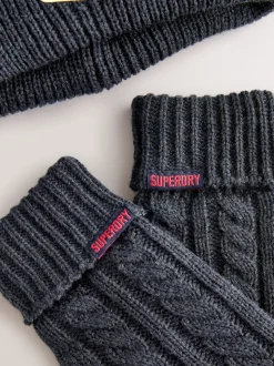 marine - Superdry Ensemble bonnet et Gants à pompons