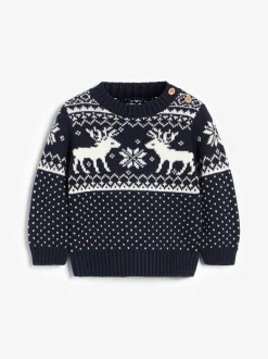 marine - The Little Tailor - Pull de Noël en forme de renne et de foire