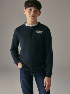 marine - T-shirt Superdry Henley à manches longues