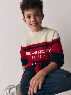 Marine/Rouge - Pull Superdry en maille