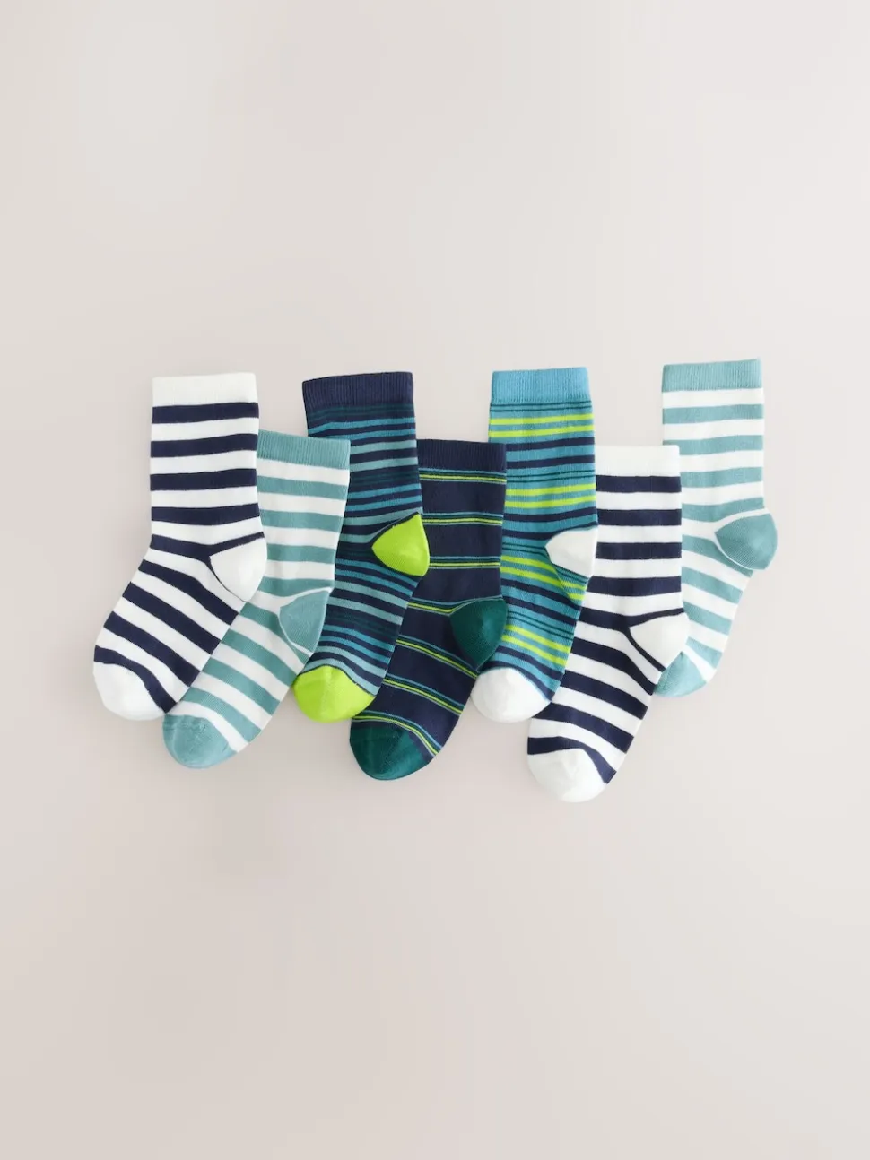 Marine/Vert Rayure - Paquet de chaussettes en coton riche 7
