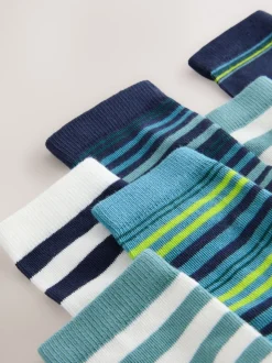 Marine/Vert Rayure - Paquet de chaussettes en coton riche 7
