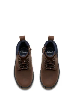 Marron - Bottes Clarks Lorcm Trail en cuir pour garçon
