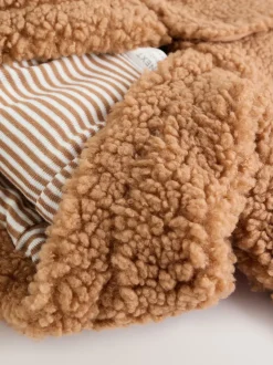 Marron - Combinaison bébé à capuche en peau de mouton