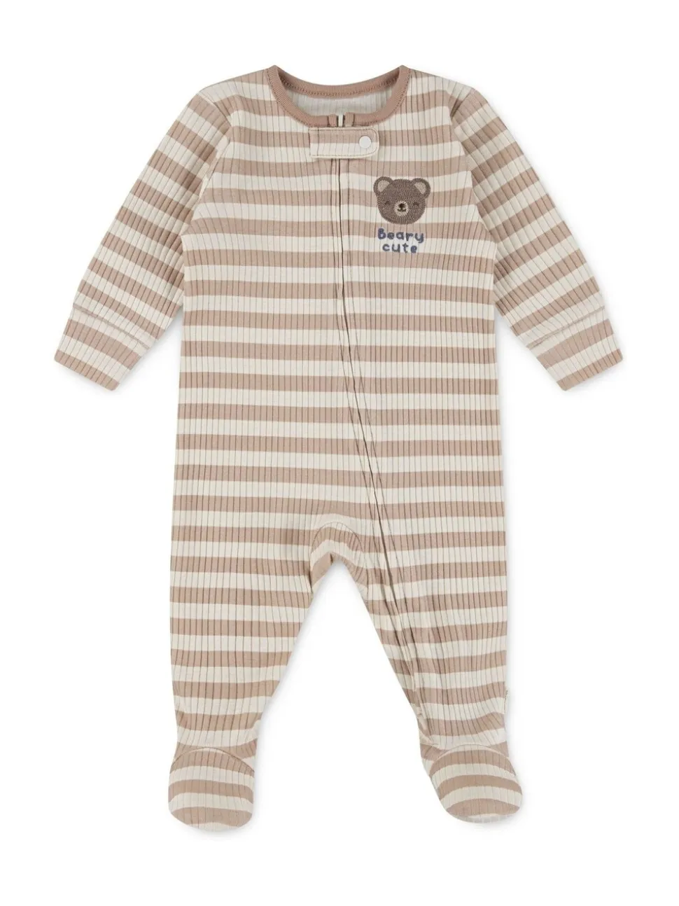 Marron - Combinaison de nuit Huggies à rayures marron à pieds zippés avec détails ours