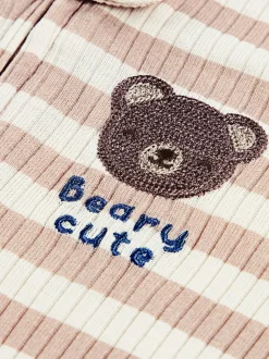 Marron - Combinaison de nuit Huggies à rayures marron à pieds zippés avec détails ours