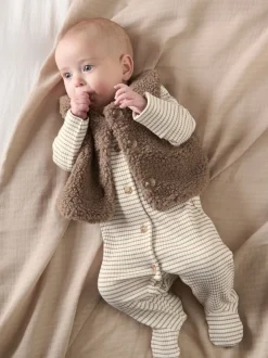 Marron - Ensemble Mamas & Papas combinaison de nuit marron rayé avec veste sans manches