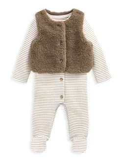 Marron - Ensemble Mamas & Papas combinaison de nuit marron rayé avec veste sans manches