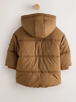 Marron - Manteau rembourré doublé Borg Résistant à la douche (3mois-7ans)