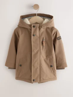 Marron - Parka imperméable doublée de borg (3mois-7ans)