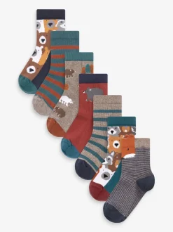 Marron Animal rayures - Paquet de chaussettes en coton riche 7