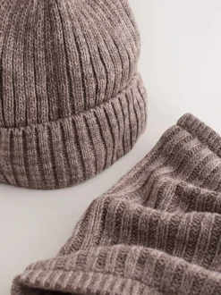 Marron café - Ensemble Bonnets et snood à pompon 2 Pieces (1-16ans)