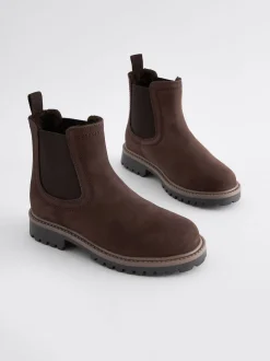 Marron chocolat - Bottes Chelsea en cuir à doublure chaude