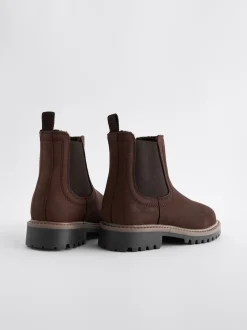 Marron chocolat - Bottes Chelsea en cuir à doublure chaude