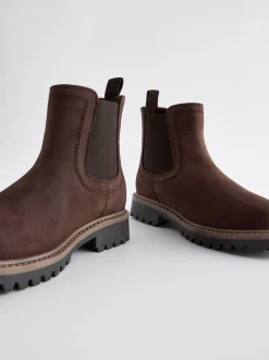 Marron chocolat - Bottes Chelsea en cuir à doublure chaude