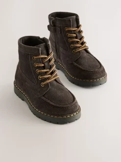 Marron chocolat - Bottines lacées en daim