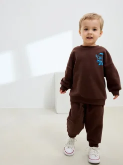 Marron chocolat - Ensemble sweat et Joggings imprimé à Col rond (3mois-7ans)