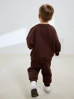 Marron chocolat - Ensemble sweat et Joggings imprimé à Col rond (3mois-7ans)