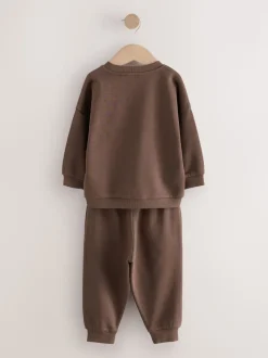 Marron chocolat - Ensemble sweat et Joggings imprimé à Col rond (3mois-7ans)