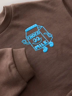 Marron chocolat - Ensemble sweat et Joggings imprimé à Col rond (3mois-7ans)