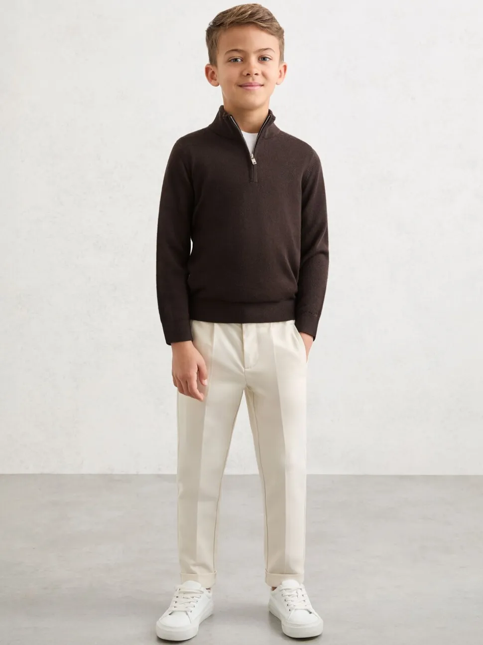 Marron chocolat - Pull Reiss Blackhall à quart de zip en laine mérinos