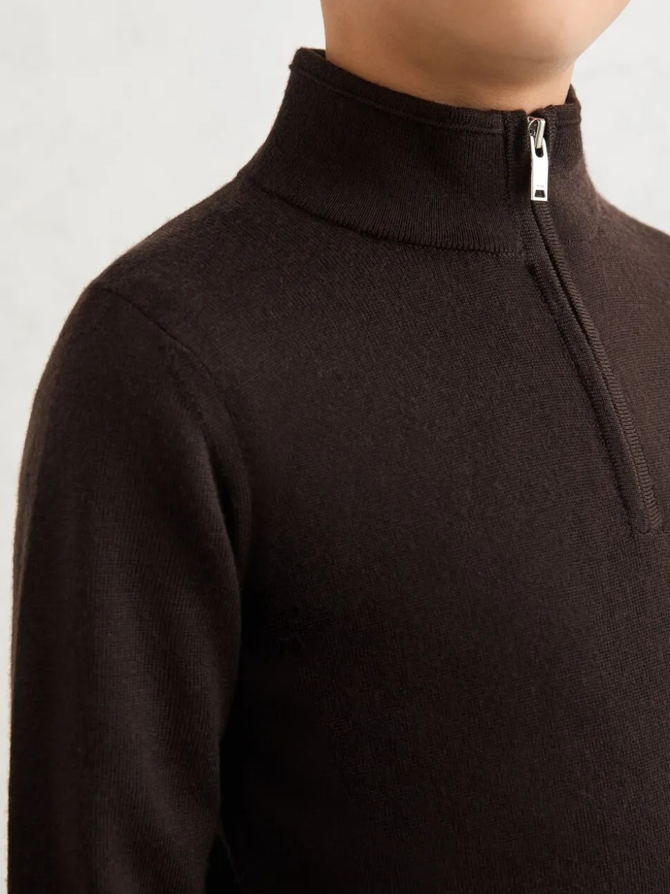 Marron chocolat - Pull Reiss Blackhall à quart de zip en laine mérinos
