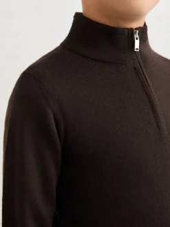Marron chocolat - Pull Reiss Blackhall à quart de zip en laine mérinos