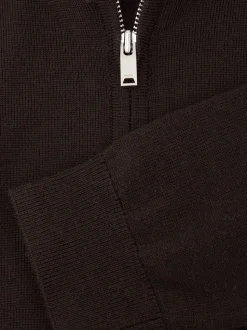 Marron chocolat - Pull Reiss Blackhall à quart de zip en laine mérinos