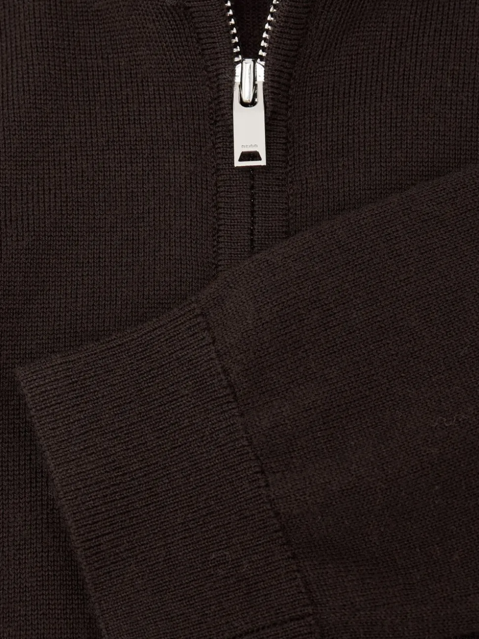 Marron chocolat - Pull Reiss Blackhall à quart de zip en laine mérinos